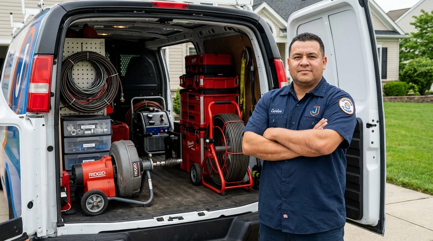 Professional drain cleaning equipment and Johns Plumbing LLC plumber in Hallstead
