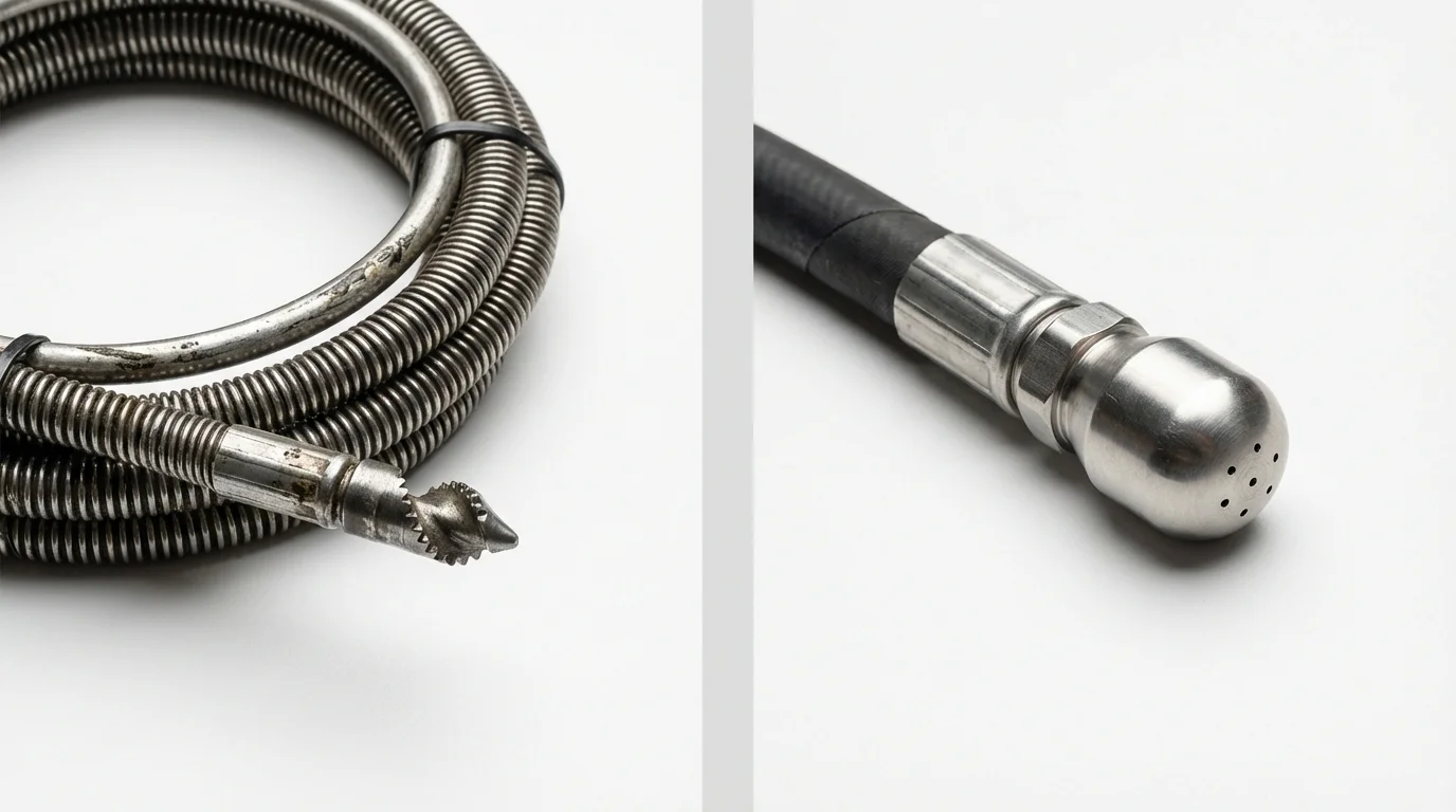 Drain snake cable and hydro jetting nozzle used for drain cleaning in Hallstead, PA