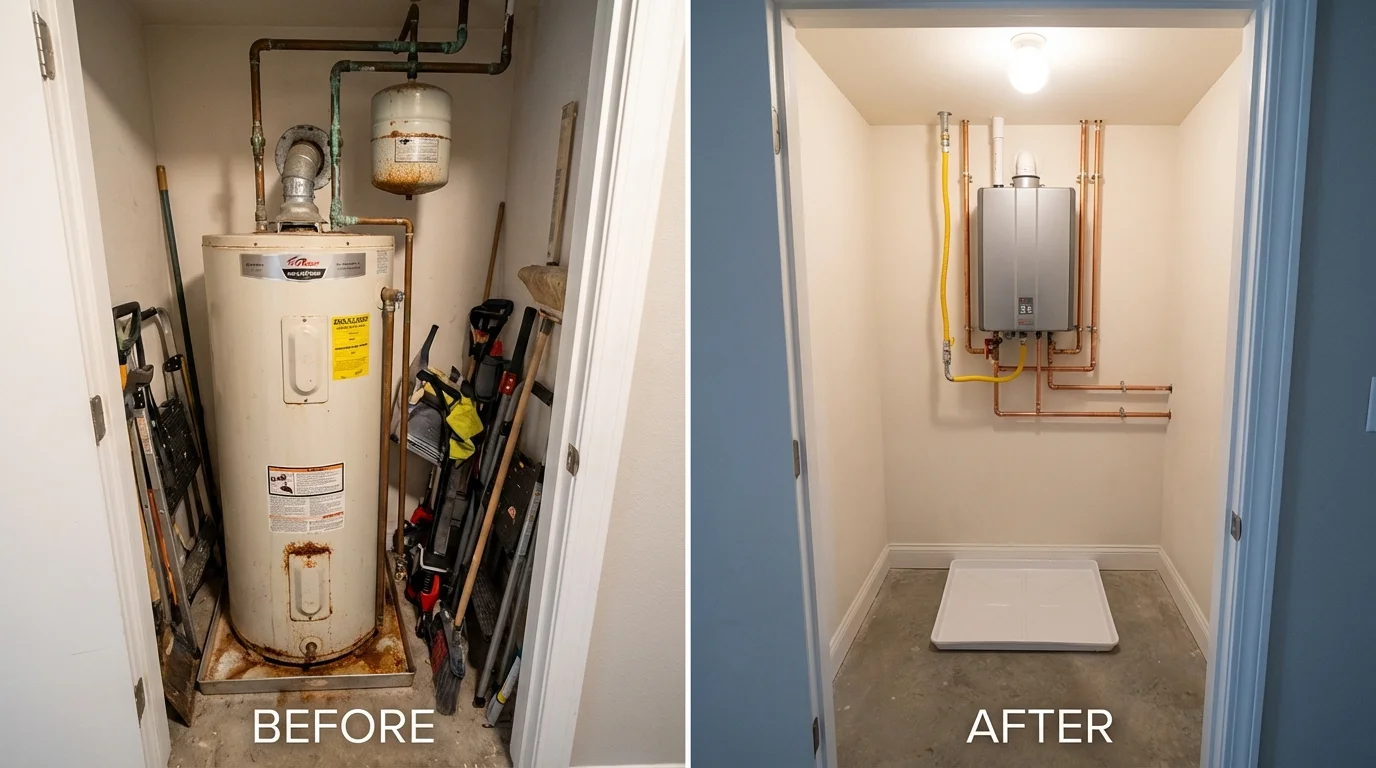 Tank water heater versus wall-mounted tankless unit comparison for Hallstead, PA homeowners