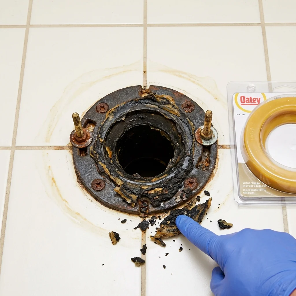 Failed wax ring showing water seepage at the base of a toilet in a Hallstead, PA home